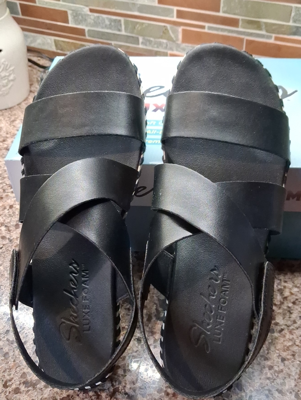 Skechers Women's Black Crisscross Strap Sandals